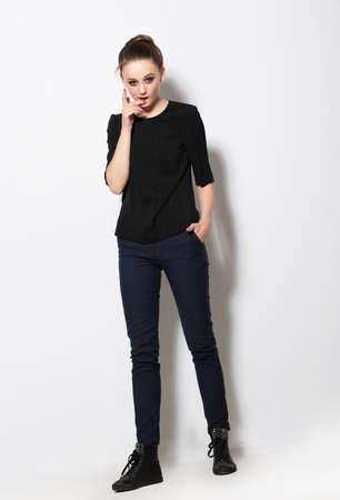 Portrait of a young woman in a full-length.の写真素材