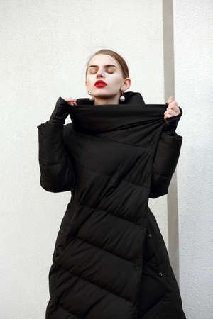 Portrait of a stylish woman in a black jacket. Fashion. Clothing.の写真素材