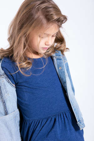 Girl looking at her belly.の写真素材