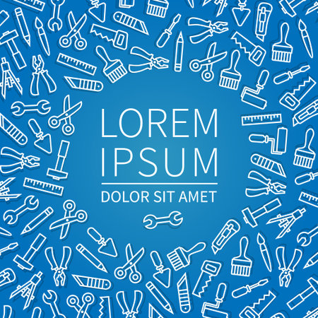Linear renovation tools vector illustration with textのイラスト素材