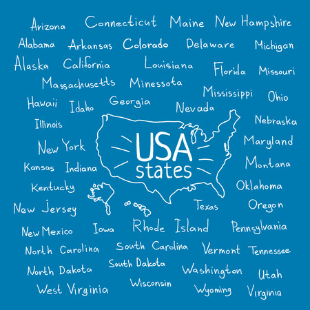 Hand drawn USA map with handwritten state namesのイラスト素材