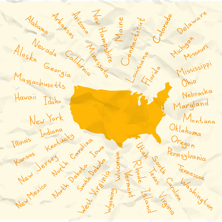 Hand drawn USA map with handwritten state namesのイラスト素材