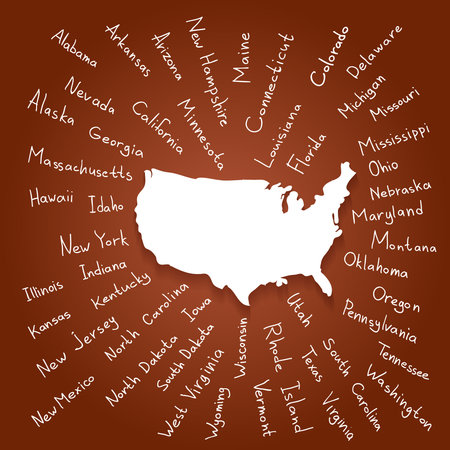Hand drawn USA map with handwritten state namesのイラスト素材