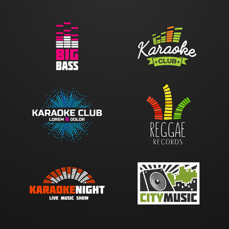 Fifth set music equalizer emblem vector on dark background.のイラスト素材