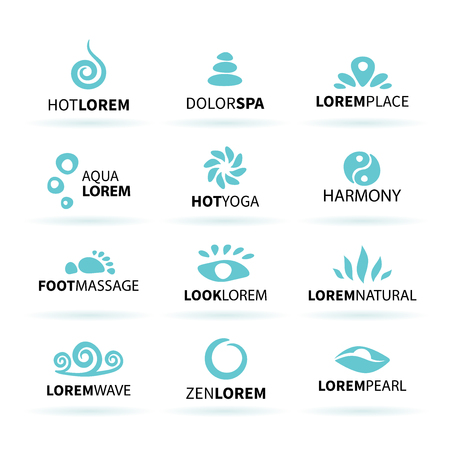 First big set of spa hot yoga zen massage  elements vector illustrationのイラスト素材