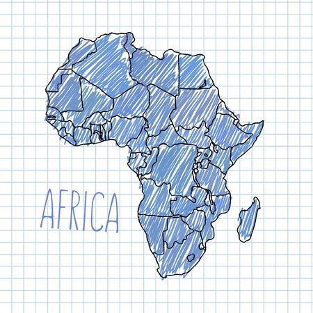 Pen hand drawn Africa map vector on paper illustrationのイラスト素材