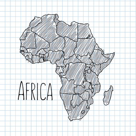 Pen hand drawn Africa map vector on paper illustrationのイラスト素材
