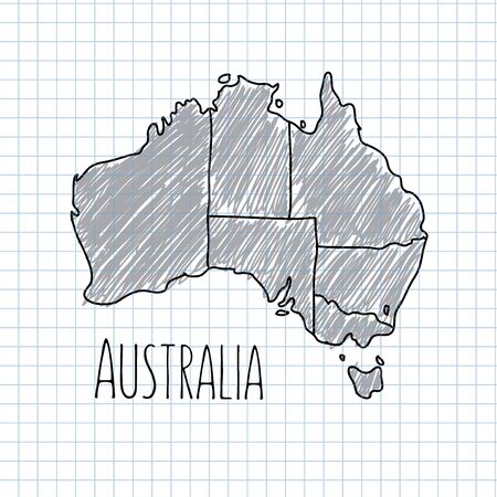 Pen hand drawn Australian map vector on paper illustrationのイラスト素材