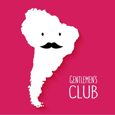 Fun mustache club cartoon South America map vector illustration background.のイラスト素材