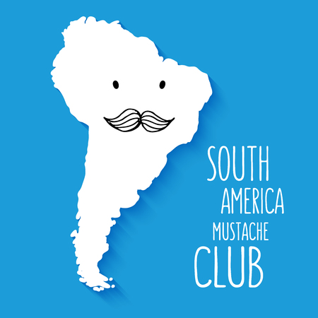 Fun hand drawn mustache club cartoon South America map vector illustration background.のイラスト素材