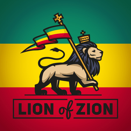 Judah lion with a rastafari flag. King of Zion illustration. Reggae music vector design.のイラスト素材
