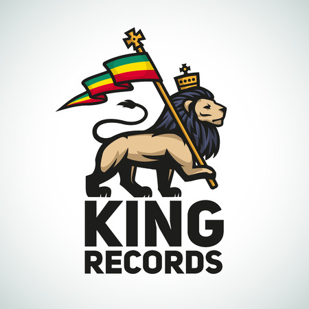 Judah lion with a rastafari flag. King of Zion illustration. Reggae music vector design.のイラスト素材