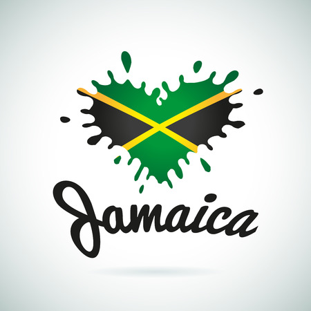 Love Jamaica lettering Heart illustration, carribean music   design. African flag print.のイラスト素材