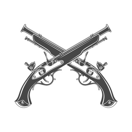 Firelock musket vector. Armoury logo template. Victorian t-shirt design. Steampunk pistol insignia conceptのイラスト素材