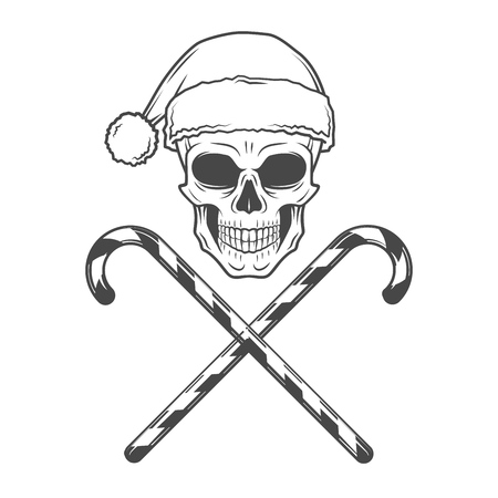 Bad Santa Claus biker poster. Heavy metal Christmas portrait. Rock and roll new year t-shirt illustrationのイラスト素材