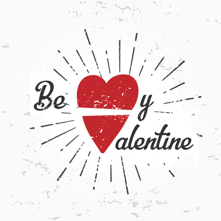 Be my valentine creative concept. february 14 postcard design. Vintage valentine's day banner. Love t-shirt illustration. Heart letteringのイラスト素材