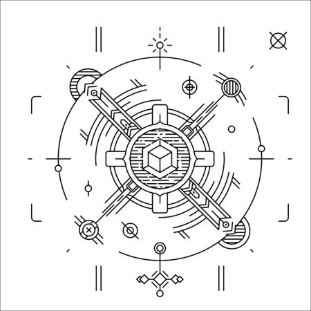 Linear geometrical space design. Modern cosmic line badge. Hipster t-shirt illustration conceptのイラスト素材
