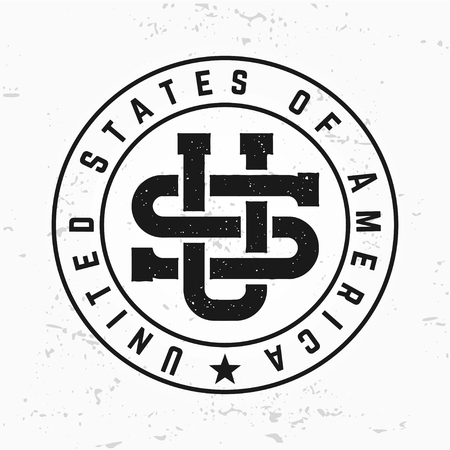 Made in USA monogram. Vintage America icon design. Retro United States seal. US label illustration. Hipster t-shirt graphic.のイラスト素材