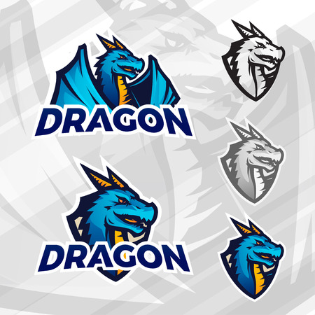 Creative dragon icon template. Sport mascot design. College league insignia, Asian beast sign, Dragons illustration, Football posterのイラスト素材