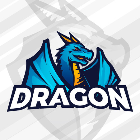 Dragon icon template. Sport mascot design. Football or baseball illustration. College league insignia, Asian beast sign, School team.のイラスト素材