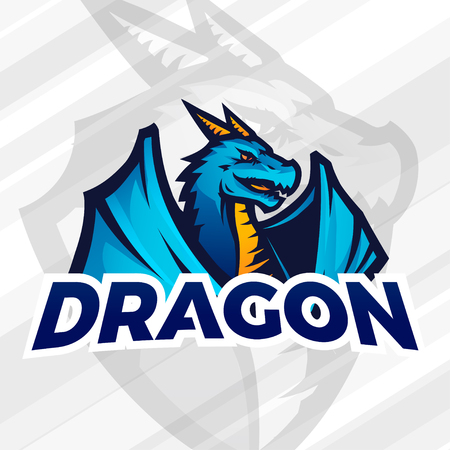 Dragon sport mascot. Football or baseball icon. College league insignia, School team .のイラスト素材