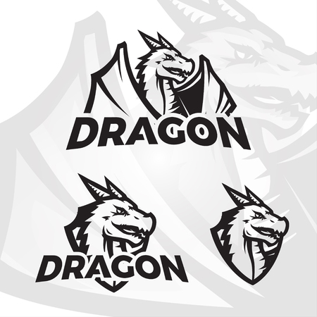 Dragons sport mascot. College league insignia, Dragon school team illustration.のイラスト素材