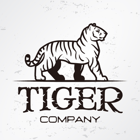 Tiger logo emblem template. Brand mascot symbol for business or shirt. Vector Vintage Design Elementのイラスト素材