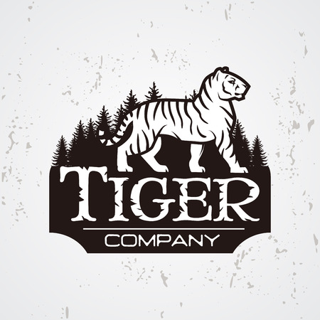 Bengal Tiger in forest logo vector. Mascot shirt design template. Shop or product illustration. Expedition insignia, Sport team logotype on light backgroundのイラスト素材