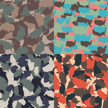 Set of USA shape camo seamless pattern. Colorful America urban camouflage. Vector fabric textile print design.のイラスト素材