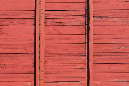 Red wooden wall of railroad wagon. Background pattern.