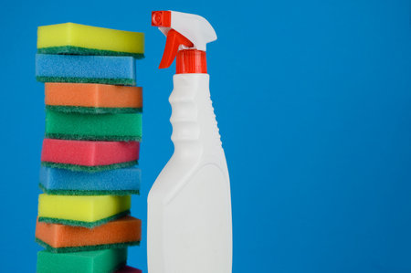 Colored sponges for washing dishes and other household needs. Copy spaceの写真素材