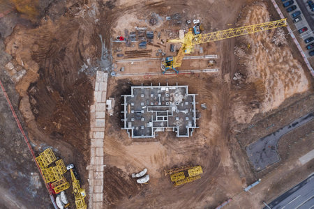 Construction site.The foundation for the construction of the building has begun.の写真素材