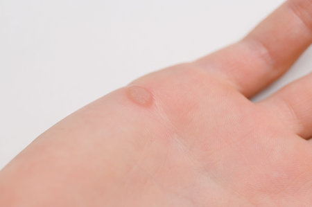 Viral flat warts Verruca vulgaris, on hand, close-up. Human papillomavirus, HPV. Concept of...