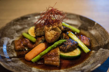 Eel and Duck liver saladの写真素材