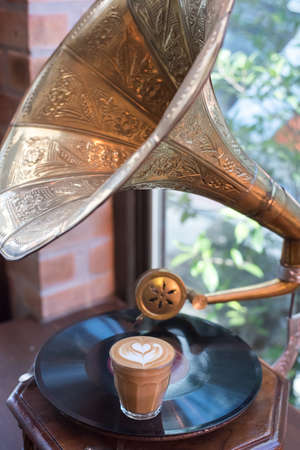 Hot Latte and Gramophoneの写真素材