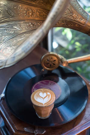 Hot Latte and Gramophoneの写真素材