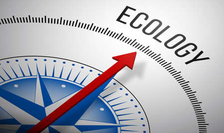 3D rendering of a compass with a Ecology icon.の写真素材