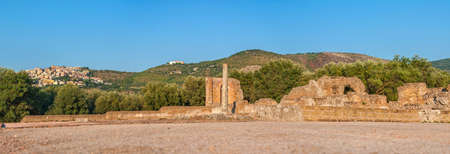 The Hadrian's Villa (Villa Adriana in Italian) is a large Roman archaeological complex at Tivoli, Italy. It was meant to be a retreat from Rome for the Emperor in the early 2nd century.の写真素材