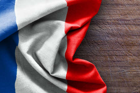 Flag of France on wood backgroundの写真素材