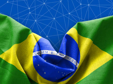 Flag of Brazil on connections backgroundの写真素材