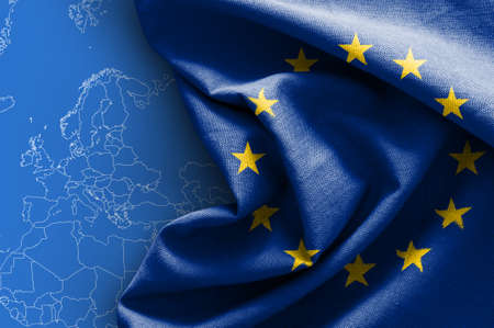 Flag of Europe on blue backgroundの写真素材