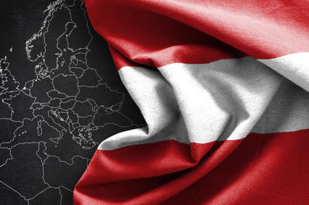 Flag of Austria on map backgroundの写真素材