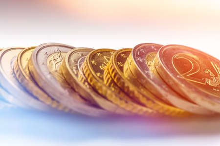 Few Euro coins isolated on white backgroundの写真素材