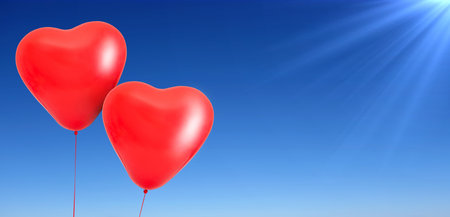 Love heart balloons on sky backgroundの写真素材