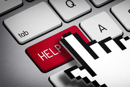 Computer Keyboard with Help Button and Hand Cursorの写真素材