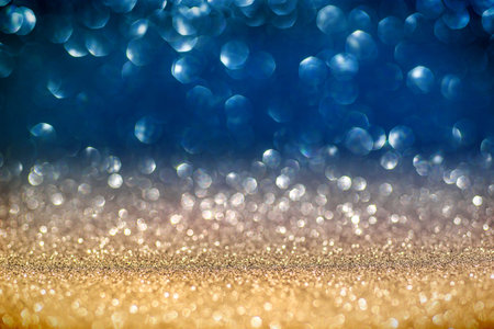 Christmas Shiny Background - Glittering Effect With Golden And Blue Bokeh