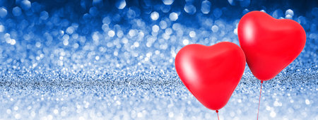 Love heart balloons Shiny Background - Glittering Effect With Blue Bokehの写真素材