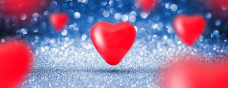 Love heart balloons Shiny Background - Glittering Effect With Blue Bokehの写真素材