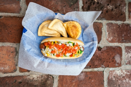 Hotdog with pierogisの写真素材