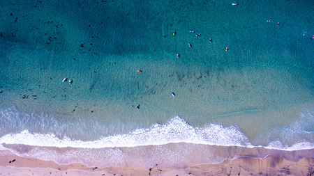 Surfers and surfboards from above in La Jolla, Californiaの写真素材
